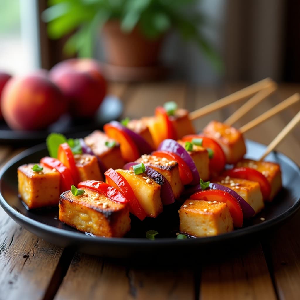Brochetas de Tempeh y Melocotón con Glaseado de Sriracha: Receta Dulce-Picante en Airfryer