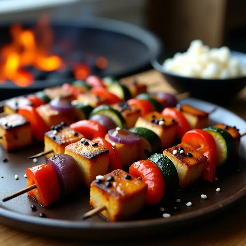 Brochetas de Tempeh Marinado en Miso y Limón con Verduras a la Parrilla: Receta Japonesa Vegana
