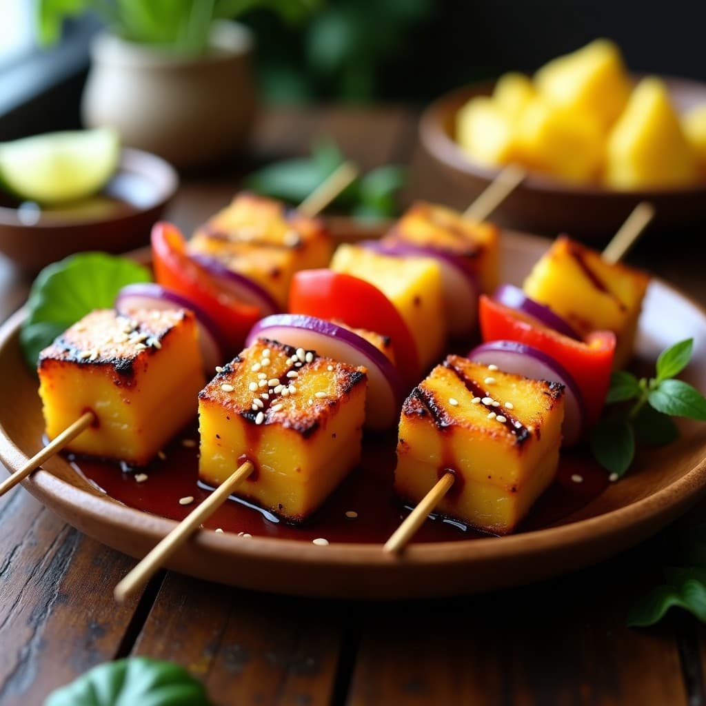 Brochetas de Tempeh Marinado en Tamari y Piña: Receta Indonésica en Airfryer Crujiente