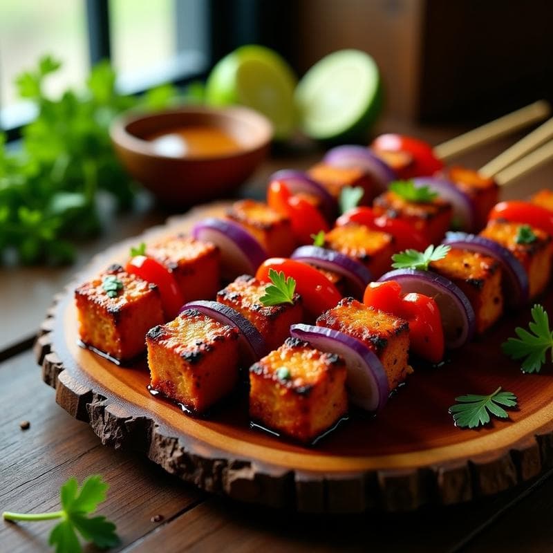 Brochetas de Tempeh Marinado en Tamarindo y Chile: Receta Indonesa en Airfryer Sin Aceite