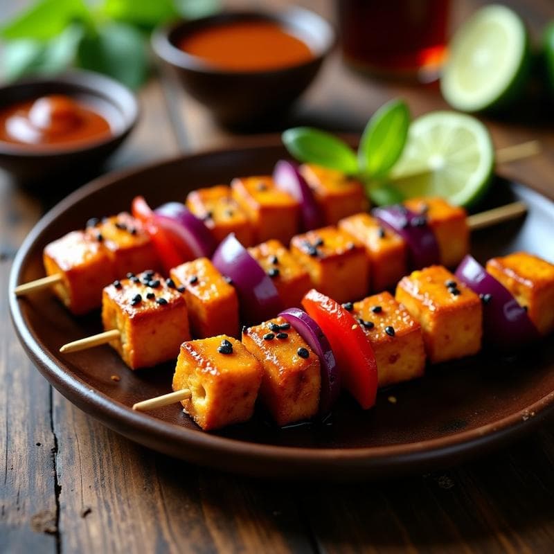 Brochetas de Tempeh Marinado en Salsa de Tamarindo: Receta Indonesia Vegana en Airfryer