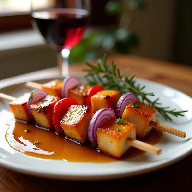 Brochetas de tempranillo y riscos con glaseado de miel y soja: Receta fusion mediterranea