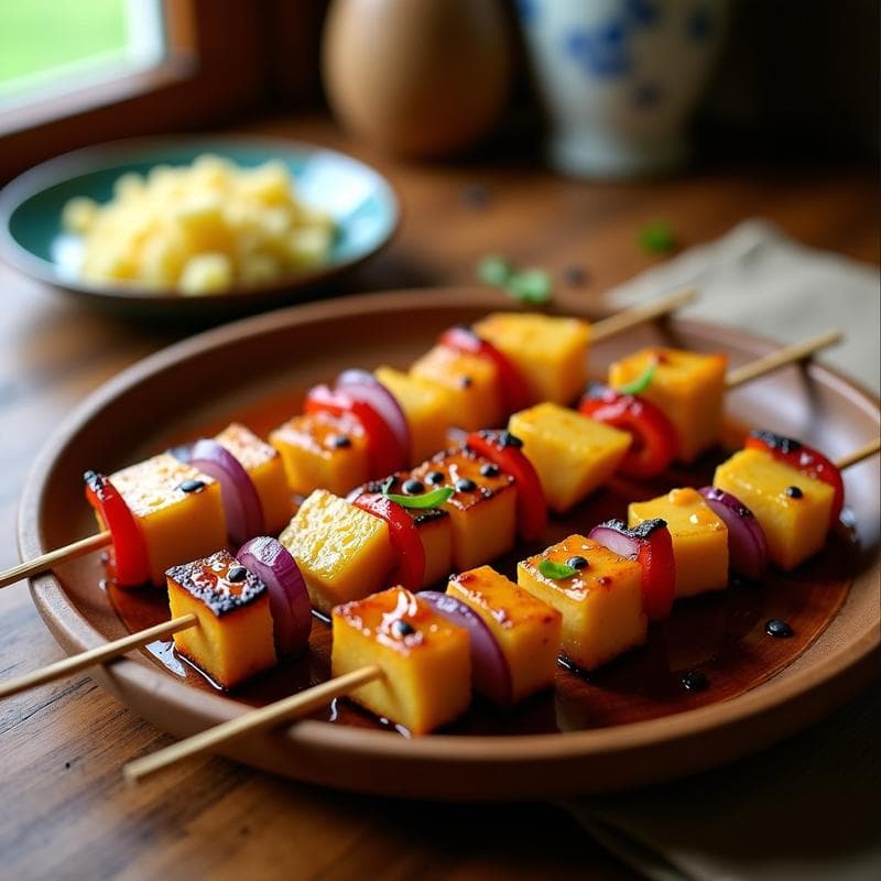Brochetas de Teriyaki de Tofu y Piña: Receta Japonesa Vegana en Horno con Glaseado Casero