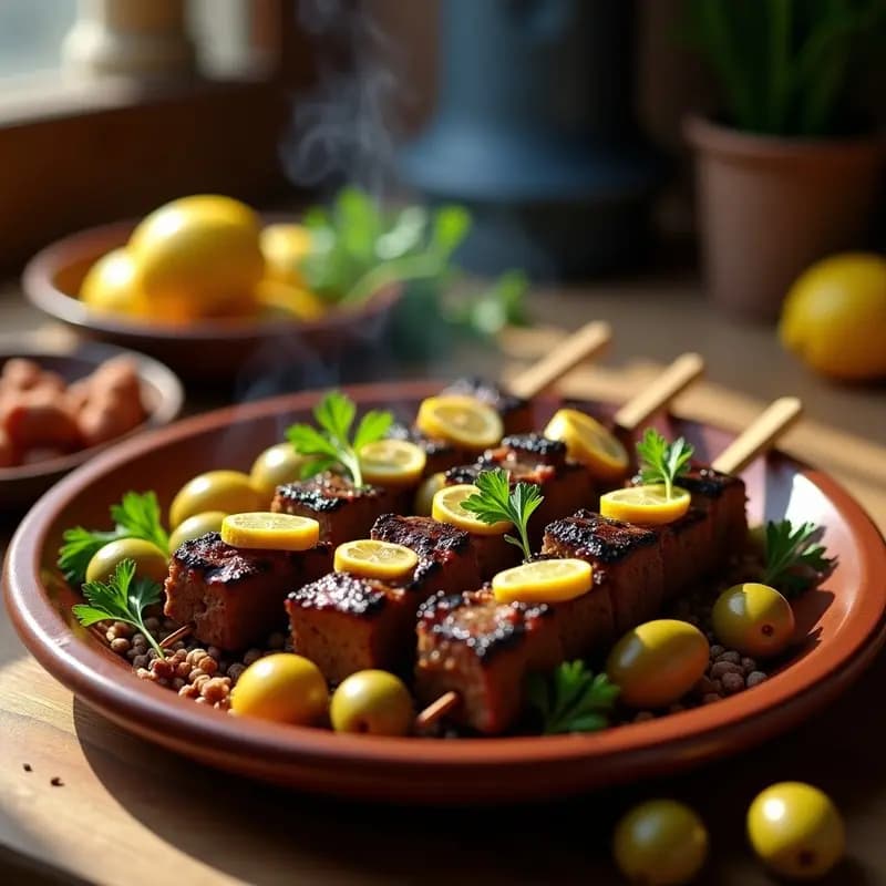Brochetas de Ternera Marjada con Aceitunas y Limón: Receta Marroquí en Parrilla