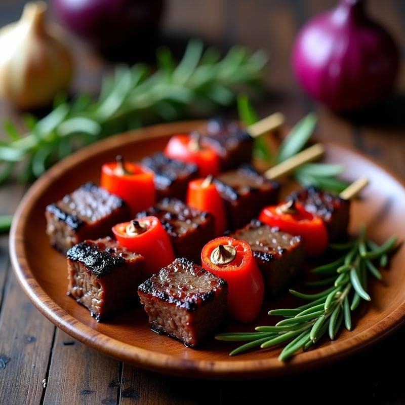 Brochetas de ternera marinado en ajo negro y romero: Receta keto en airfryer