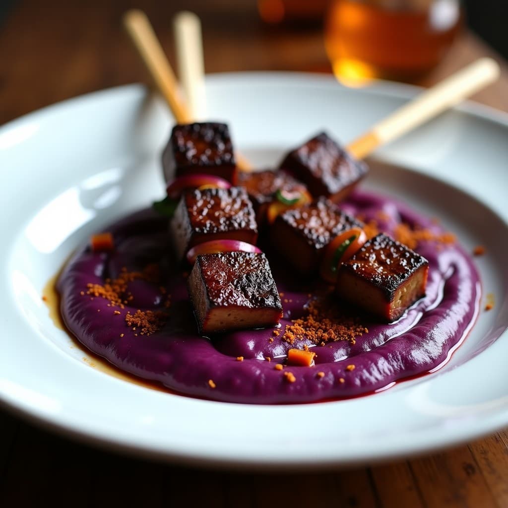 Brochetas de Ternera con Puré de Batata Morada: Receta Argentina en Airfryer con Toque Dulce