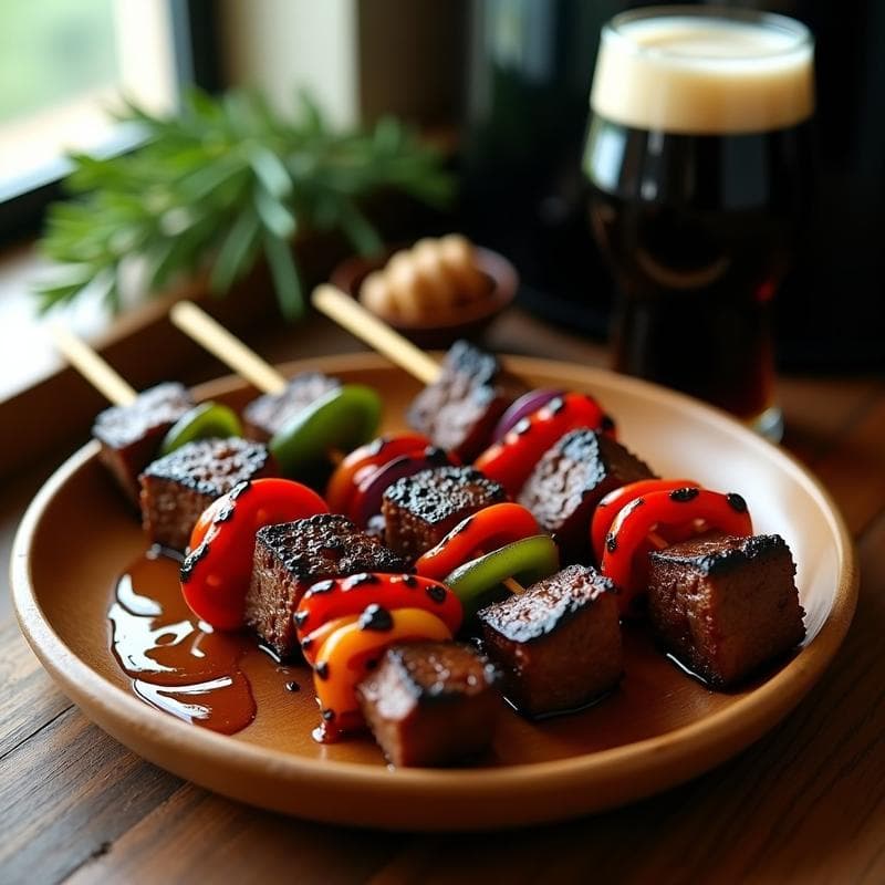 Brochetas de Ternera Marinado en Cerveza Negra con Pimientos y Cebolla: Receta Argentina en Airfryer