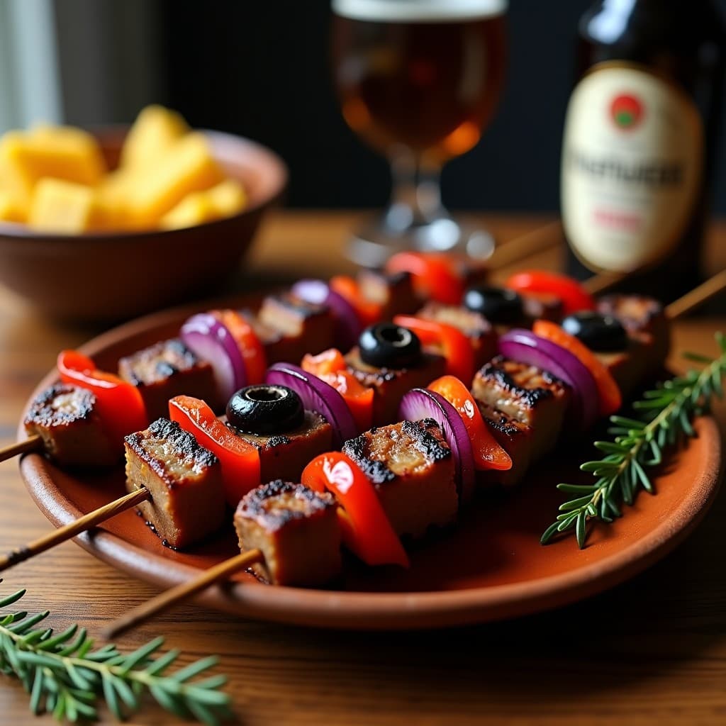 Brochetas de Ternera Marinhada en Cerveza Negra y Miel: Receta Portuguesa a la Parrilla