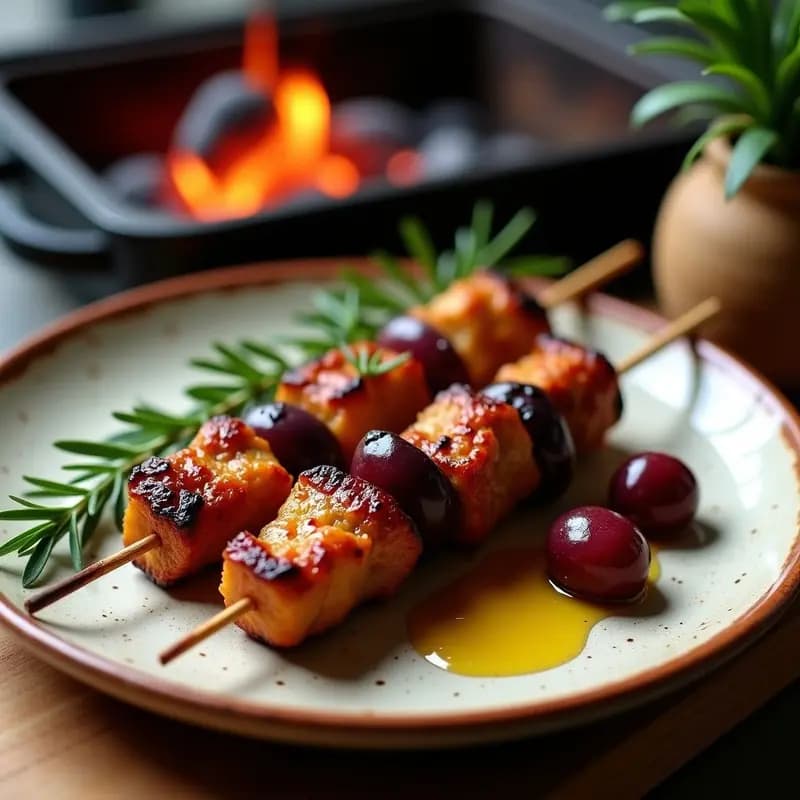 Brochetas de ternera y ciruelas pasas con glaseado de pimentón: Receta griega en grill