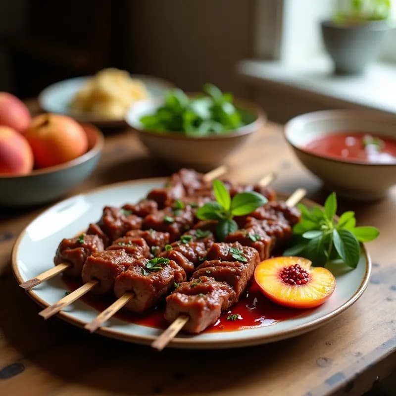 Brochetas de Ternera y Durazno con Salsa de Granado: Receta Persa Dulce-Salada en Barbacoa