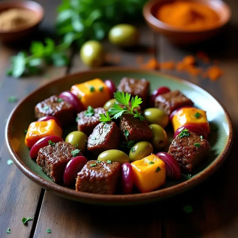 Brochetas de Ternera Marinado en Especias Beréber con Aceitunas Verdes: Receta Marroquí en Airfryer