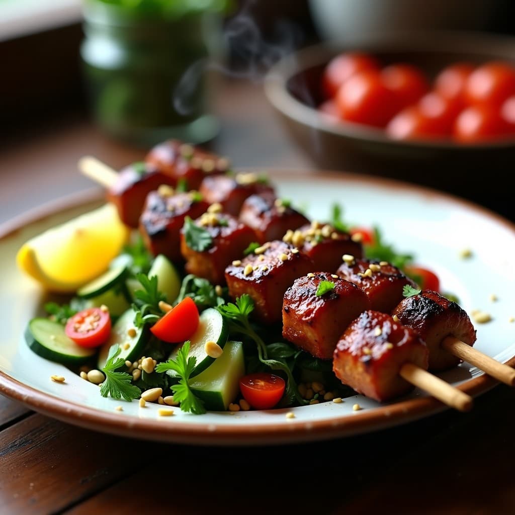 Brochetas de Ternera Marinada en Salsa de Granadina y Azafrán: Receta Iraní en Grill con Ensalada de Hierbas