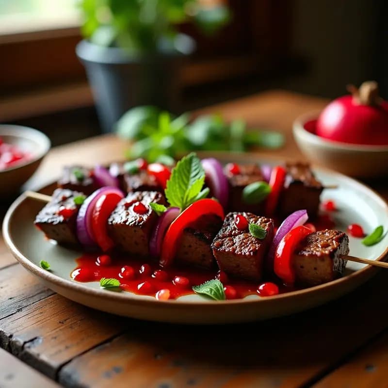 Brochetas de Ternera con Salsa de Granado y Mentas: Receta Kumarí en Parrilla