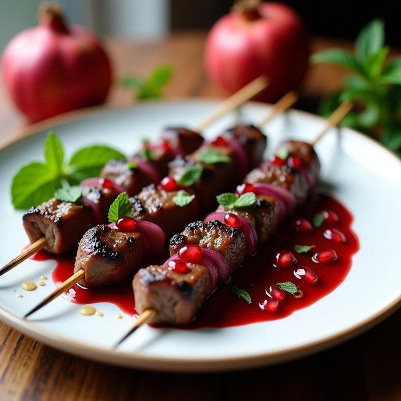 Brochetas de Ternera con Salsa de Granados y Menta: Receta en Grill con Toque Persa