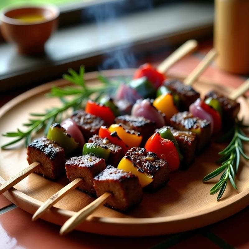 Brochetas de Ternera Maretición con Pimientos Padron: Receta Española Keto en Parrilla