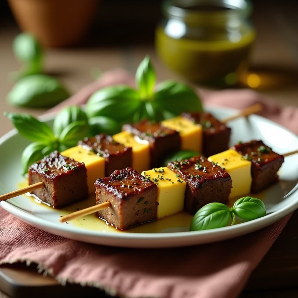 Brochetas de Ternera Marjada en Pesto de Albahaca y Queso Pecorino: Receta Italiana en Airfryer