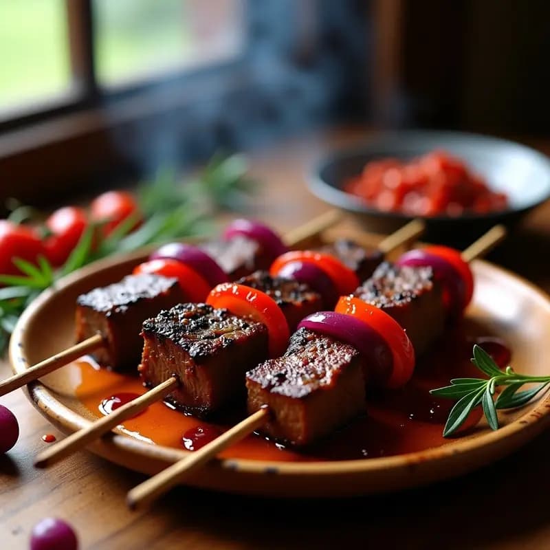 Brochetas de Ternera Marada con Pimientos y Cebolla Morada: Receta Argentina al Grill