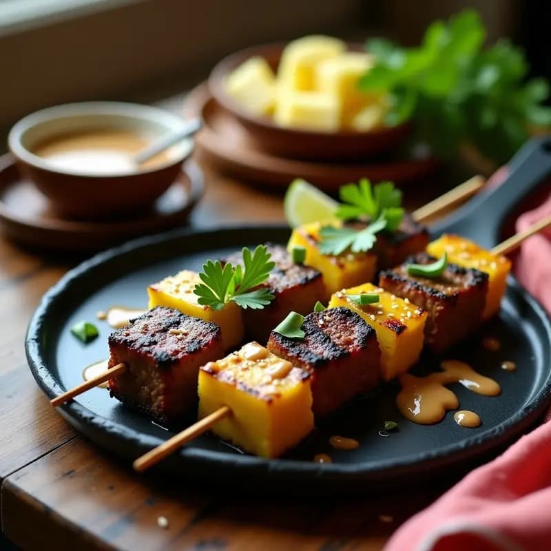 BrochetasMarcianas de Ternera y Piña con Salsa de Cacahuete: Receta tailandesa en Airfryer