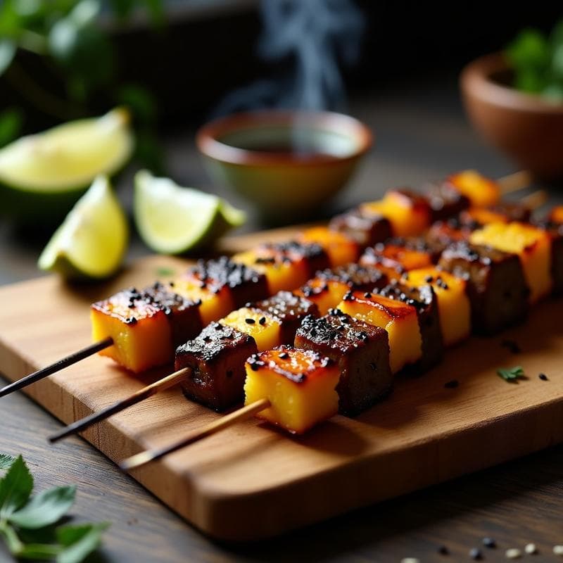 Brochetas de Ternera Marinada y Piña Asada: Receta Japonesa a la Parrilla con Toque Dulce
