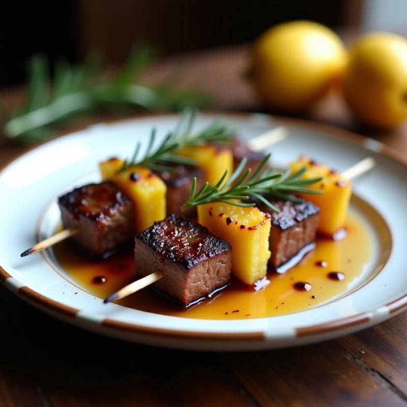 Brochetas de Ternera Marada con Piña Caramelizada: Receta Francesa en 20 Minutos