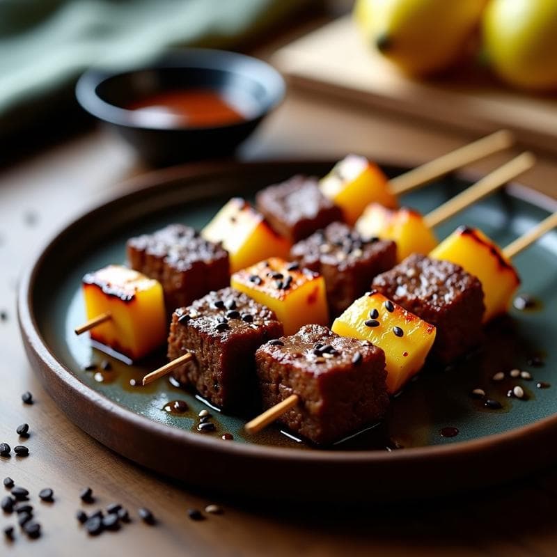 Brochetas de Ternera y Piña con Glaseado de Sésamo: Receta Japonesa en 15 Minutos y Alta en Hierro