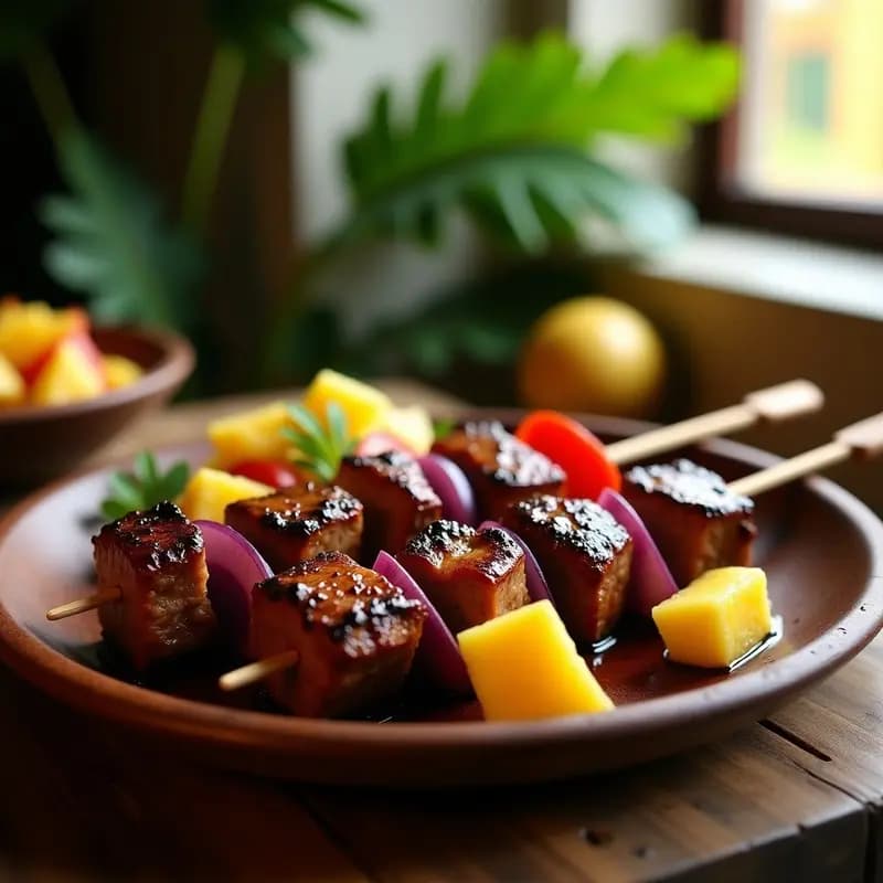 Brochetas de Ternera Marulada con Piña: Receta Haitiana Dulce y Salada en Grill