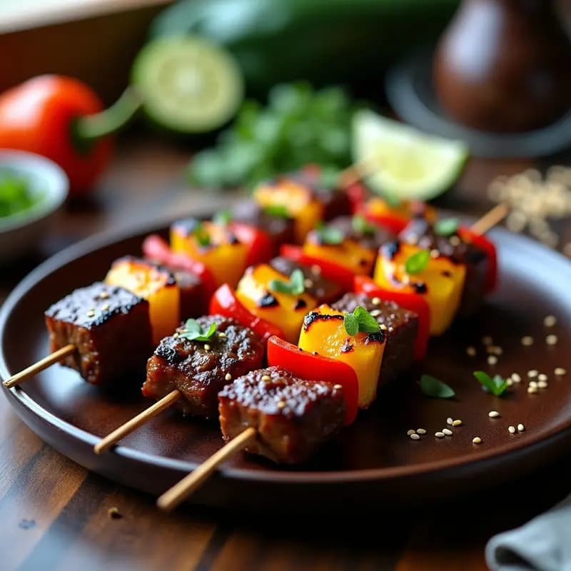 Brochetas de Ternera con Piña y Pimientos: Receta Fusion Chino-Tailandesa a la Parrilla