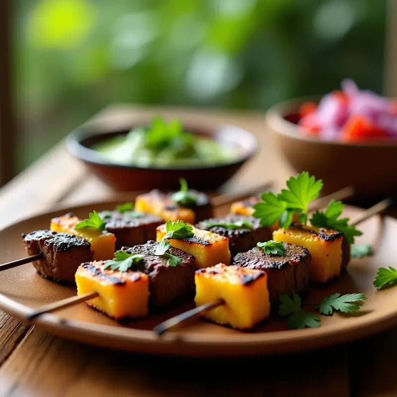Brochetas de Ternera Mariné con Piña y Salsa de Cilantro: Receta Haitiana en Grill