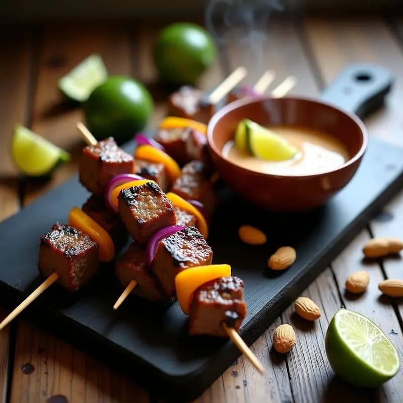 Brochetas de Ternera con Salsa de Arachis y Lima: Receta Peruana en Grill Alta en Proteína