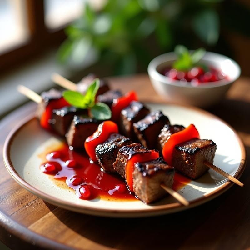 Brochetas de Ternera Marinated en Salsa de Granadas y Menta: Receta en Grill Rápida y Gourmet