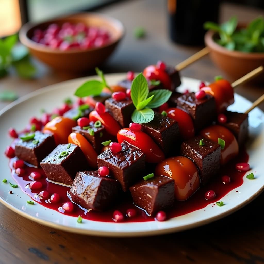 Brochetas de Ternera Marinada en Salsa de Granados: Receta Árabe en Barbacoa con Toque Dulce