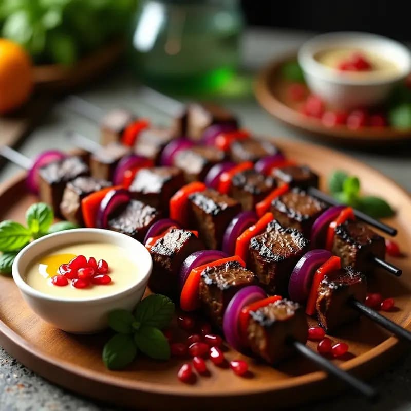 Brochetas de Ternera con Salsa de Tahini y Granada: Receta Libanesa en Grill para 4 Personas