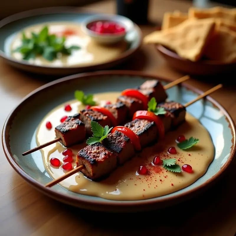 Brochetas de Ternera con Salsa de Tahini y Granada: Receta de Oriente Medio Gourmet