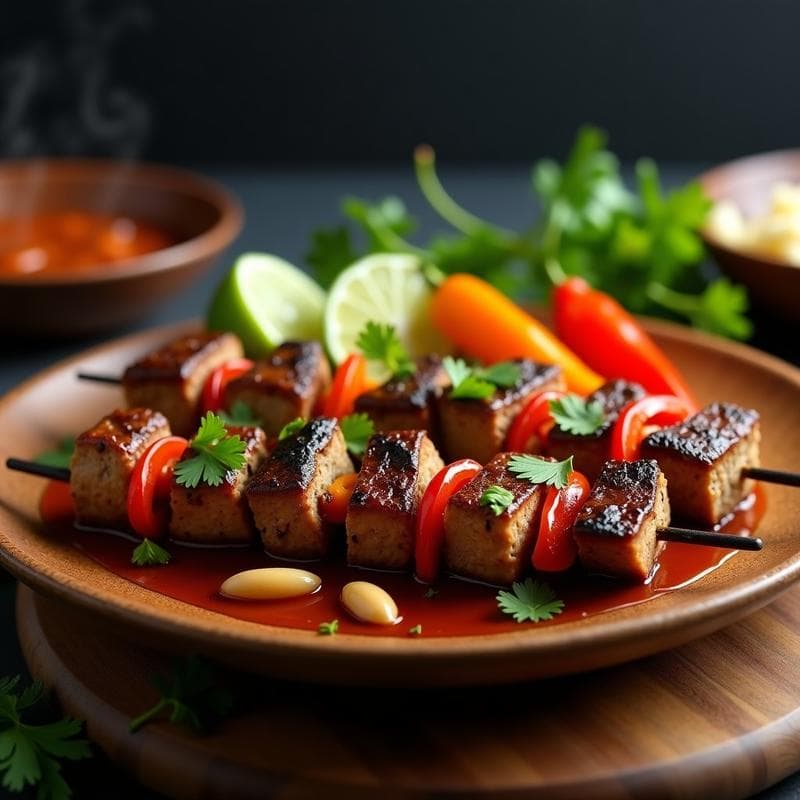 Brochetas de Ternera Marinada en Salsa de Tamarindo y Cacahuete: Receta en Grill Rápida