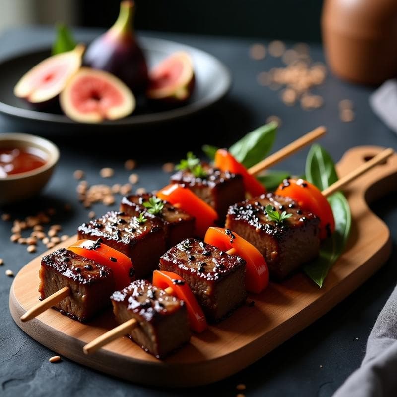 Brochetas de Ternera Marinada en Salsa Teriyaki de Higo: Receta Japonesa en Grill