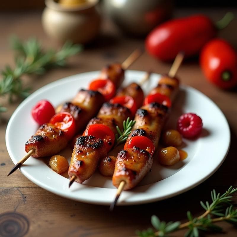 Brochetas de Ternera Maranada en Vinagre de Frambuesa con Pimientos Carmelo: Receta Francesa Gourmet en Airfryer