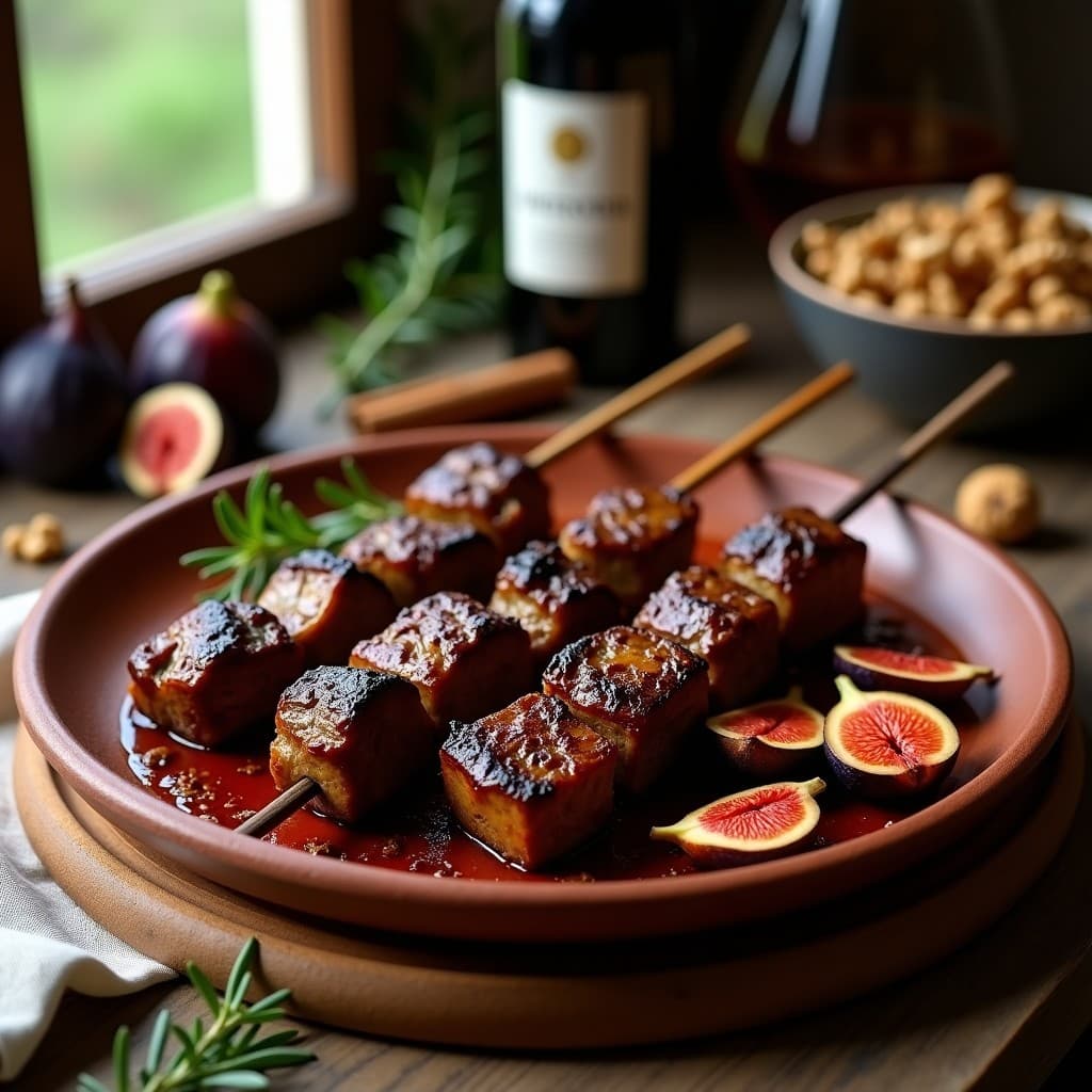 Brochetas de Ternera Mariada en Vino Porto con Higos Frescos: Receta Portuguesa en Grill