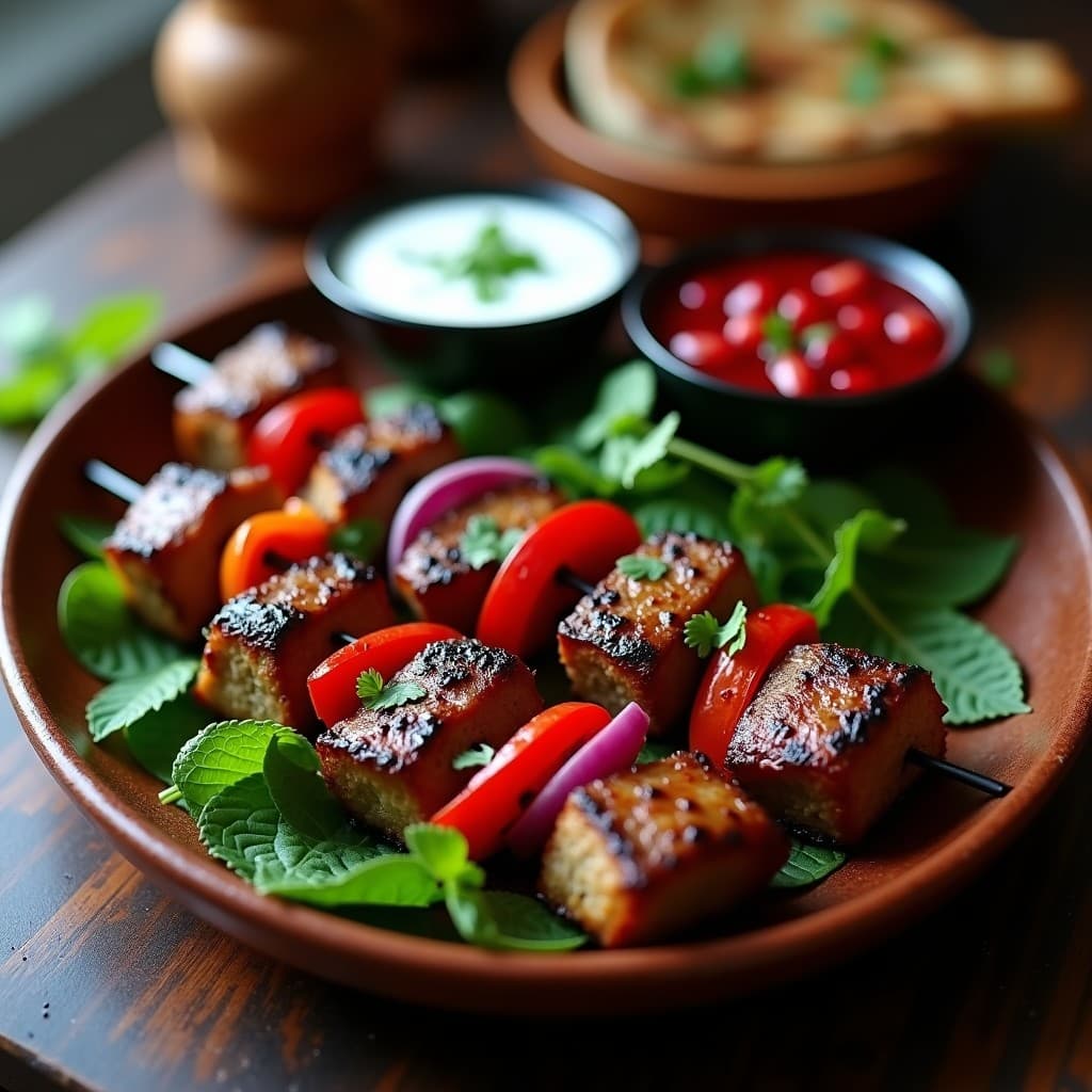Brochetas de Ternera con Salsas de Yogur y Granado: Receta Árabe en 25 Minutos con Toque Frutal