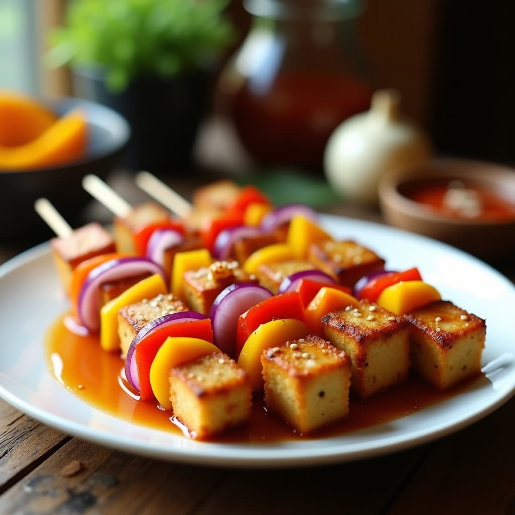 Brochetas de Tofu Marinado en Adobo Filipino con Mango: Receta en Airfryer Sin Gluten