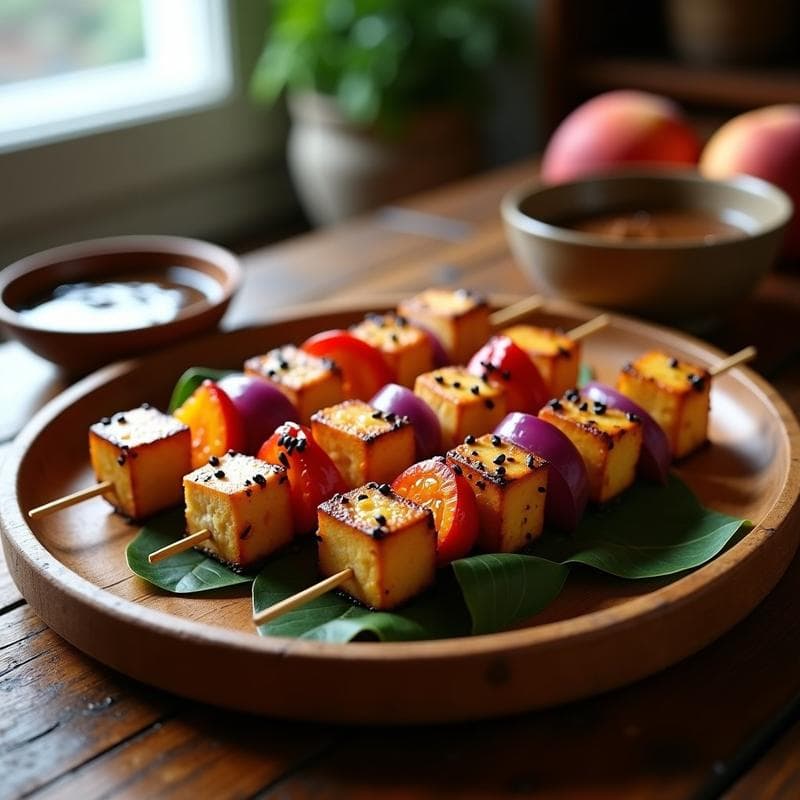 Brochetas de Tofu Ahumado y Durazno: Receta al Grill con Salsa de Hoisin