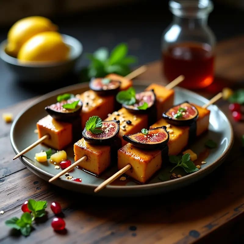 Brochetas de Tofu Ahumado y Higo Negro: Aperitivo Turco en Grill con Toque Dulce-Salado