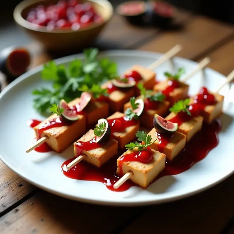 Brochetas de Tofu Ahumado y Higo: Aperitivo Iraní con Salsa de Granado