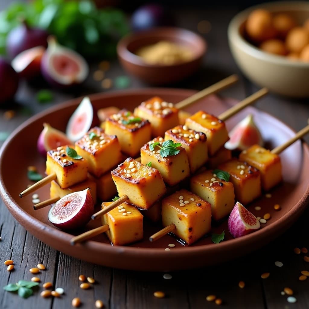 Brochetas de Tofu Ahumado y Higos Caramelizados: Receta Fusion Árabe-Española en Olla Express