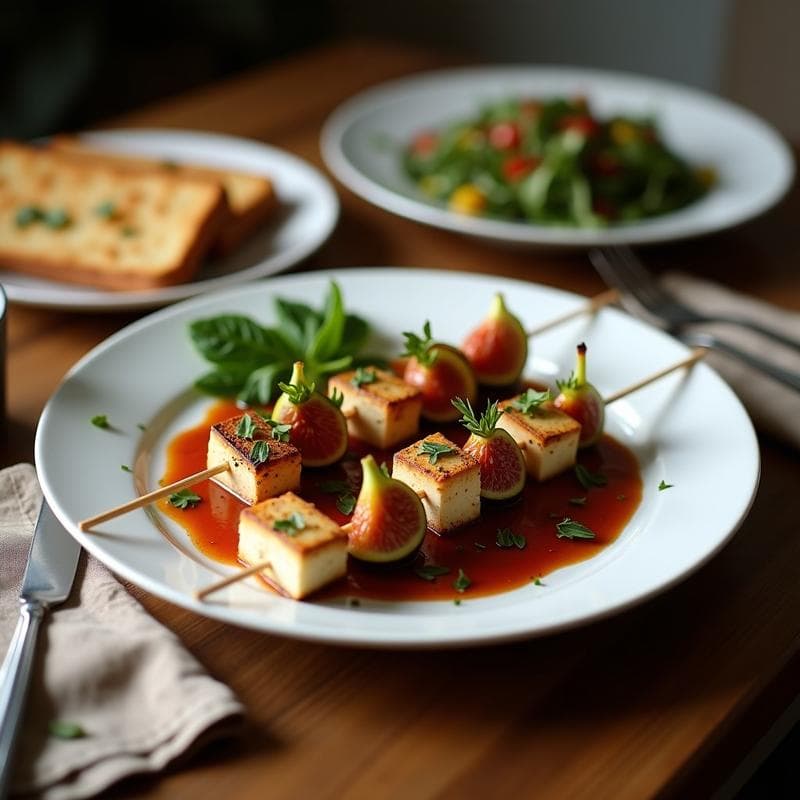 Brochetas de Tofu Ahumado y Higos Frescos: Receta Vegana en Grill con Vinagreta de Romero