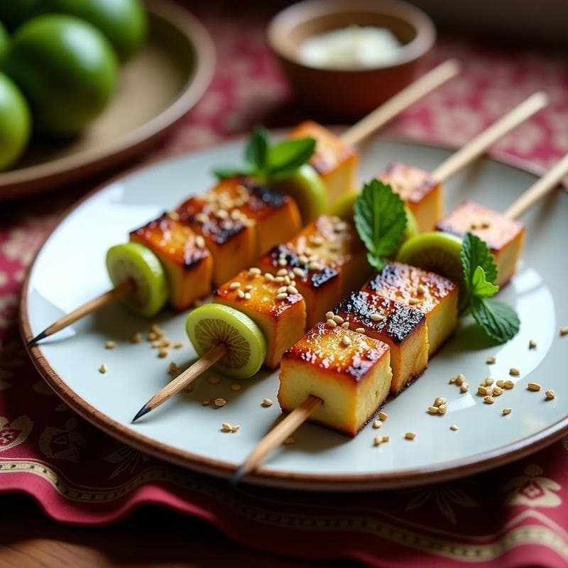 Brochetas de Tofu Ahumado y Higos Verdes: Aperitivo Persa Vegano en 15 Minutos
