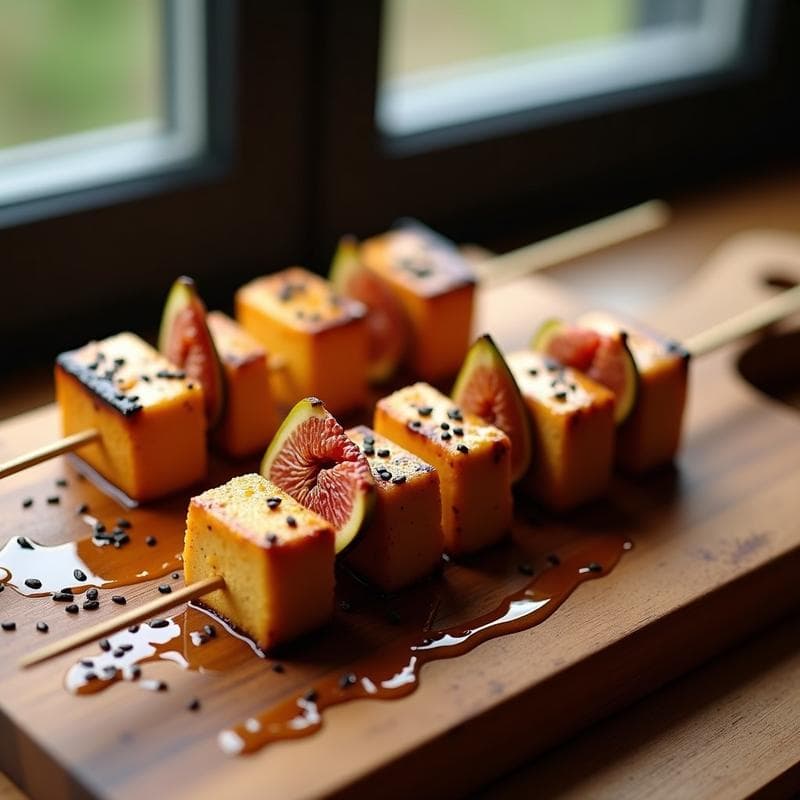 Brochetas de Tofu Ahumado y Higos Frescos: Pinchos Vegetarianos con Toque Dulce-Salado