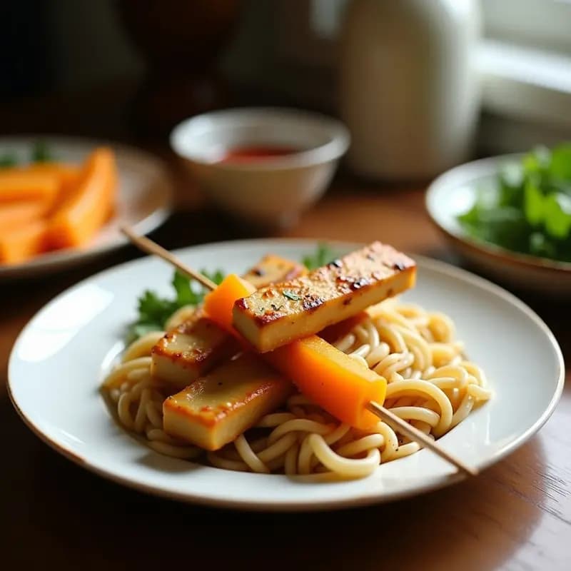 Brochetas de Tofu Ahumado y Melón Cantalupo: Receta Vegana Dulce-Salada en Grill