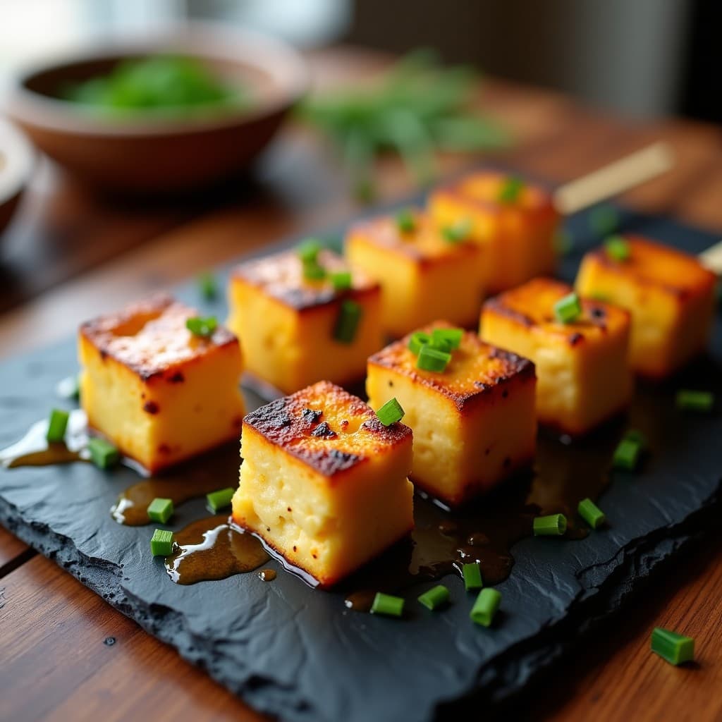 Brochetas de Tofu Ahumado y Pieter (Queso Sudafricano): Receta en Airfryer con Salsa de Miel