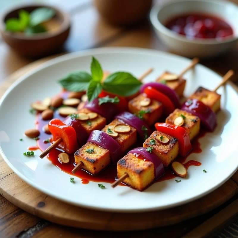 Brochetas de Tofu Ahumado con Salsa de Arándanos y Vinagre Balsámico: Receta en Airfryer