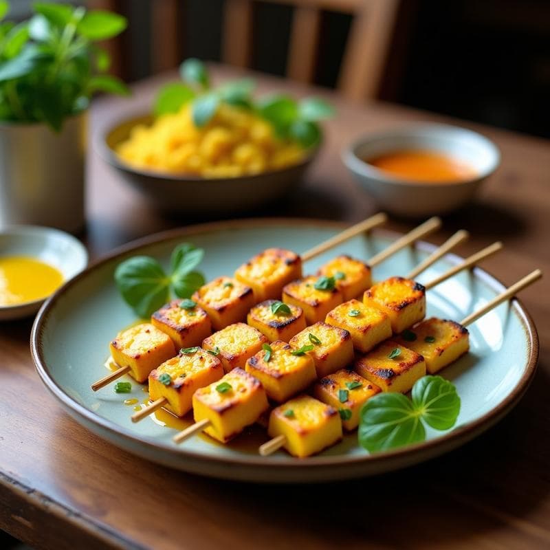 Brochetas de Tofu Marinado en Cúrcuma y Leche de Coco: Receta Vegana al Estilo Tailandés
